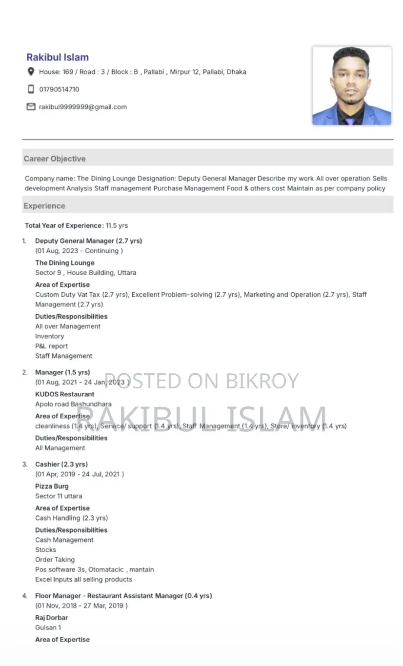 Looking for Restaurant Manager Job