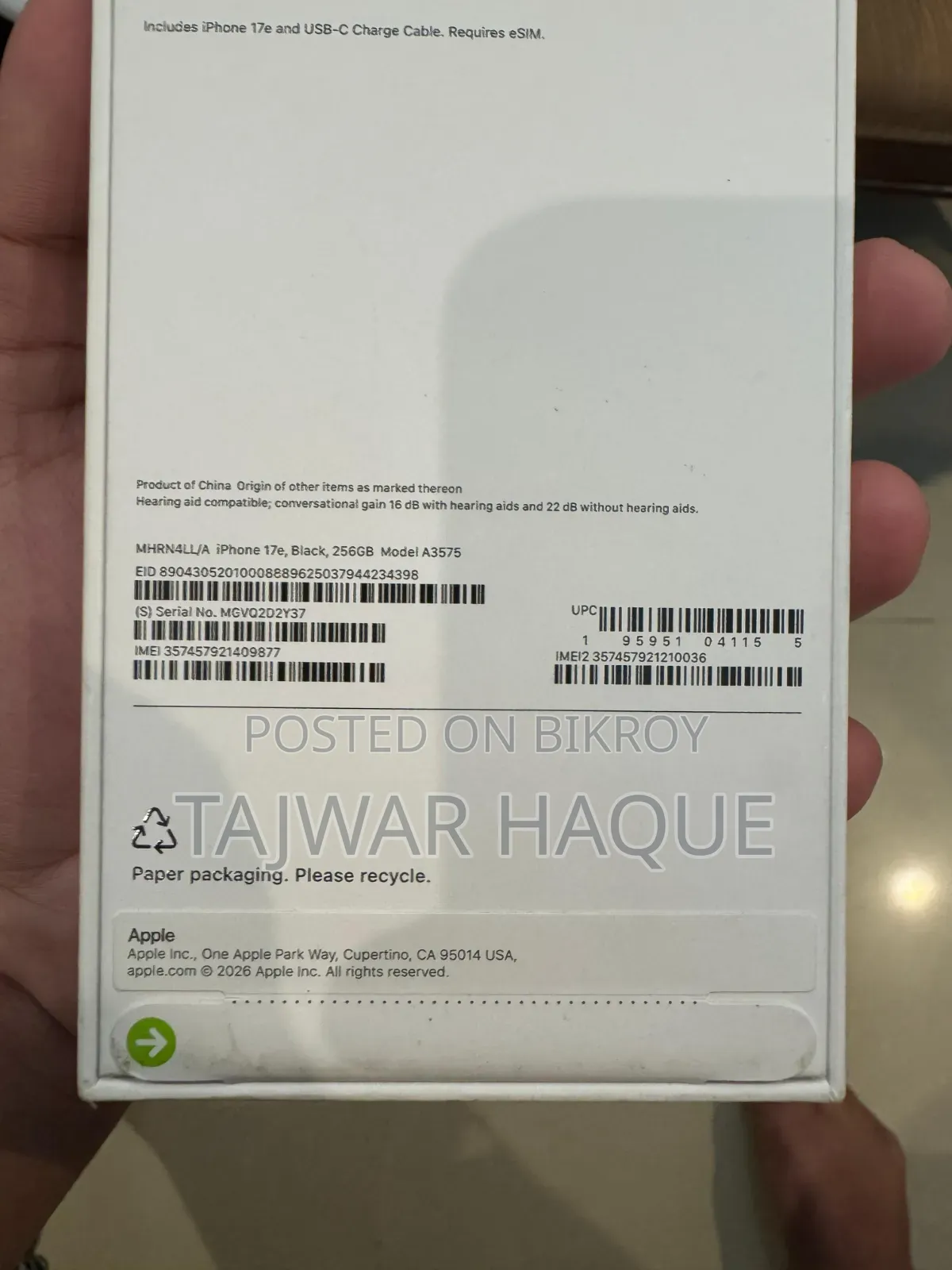 New Apple iPhone 17e 256 GB Black