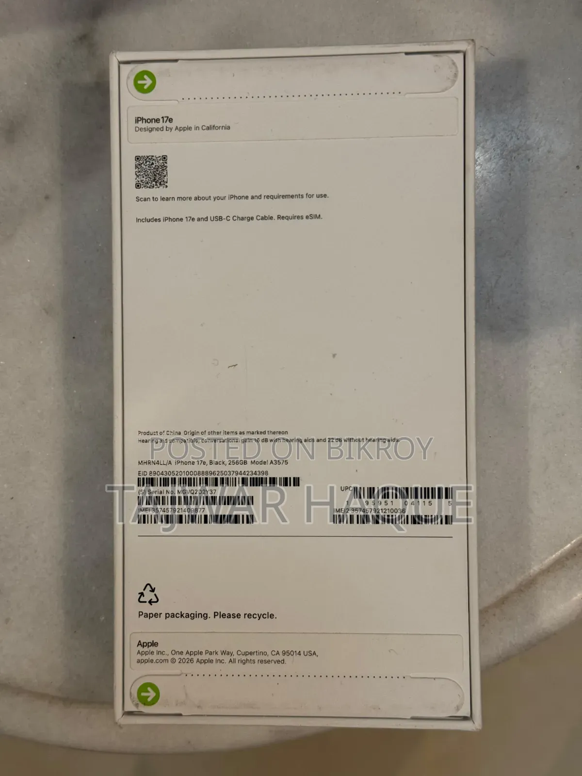 New Apple iPhone 17e 256 GB Black