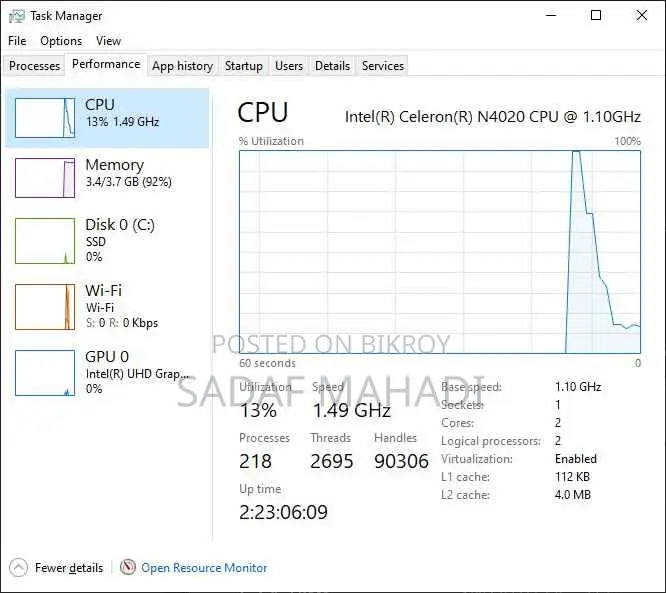 New Laptop Lenovo Ideapad 3 4GB Intel Celeron HDD+SSD 256GB