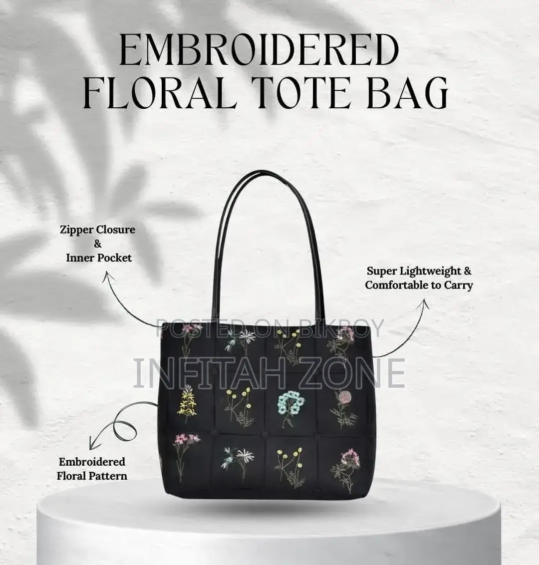 Our Embroidered Floral Tote Bag Blends a Minimal Classic Design.