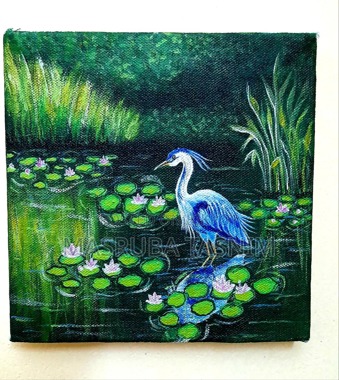 Heron in the Water Lily Wetland.
