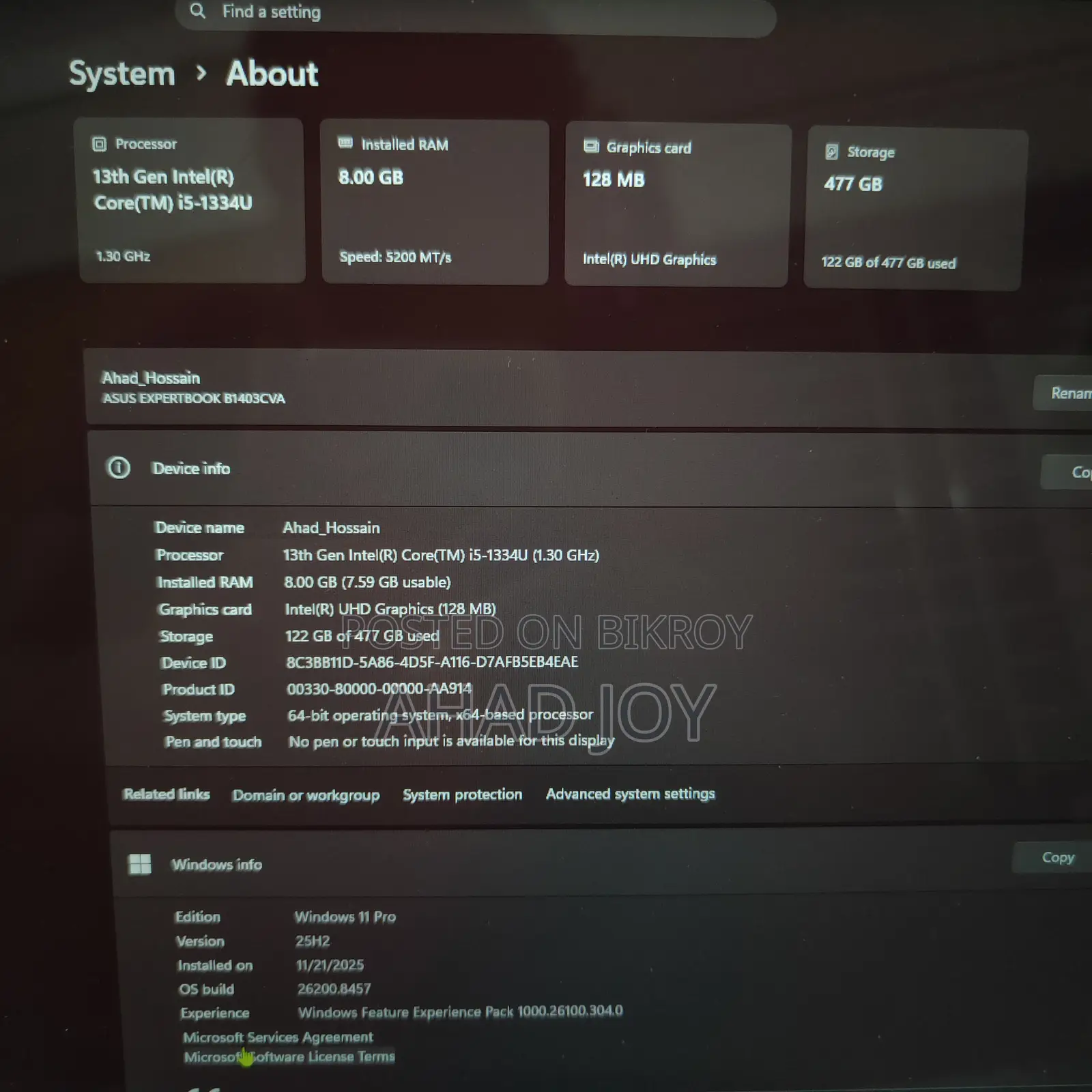 Laptop Asus ExpertBook B9 B9400CBA 8GB Intel Core I5 SSD 512GB