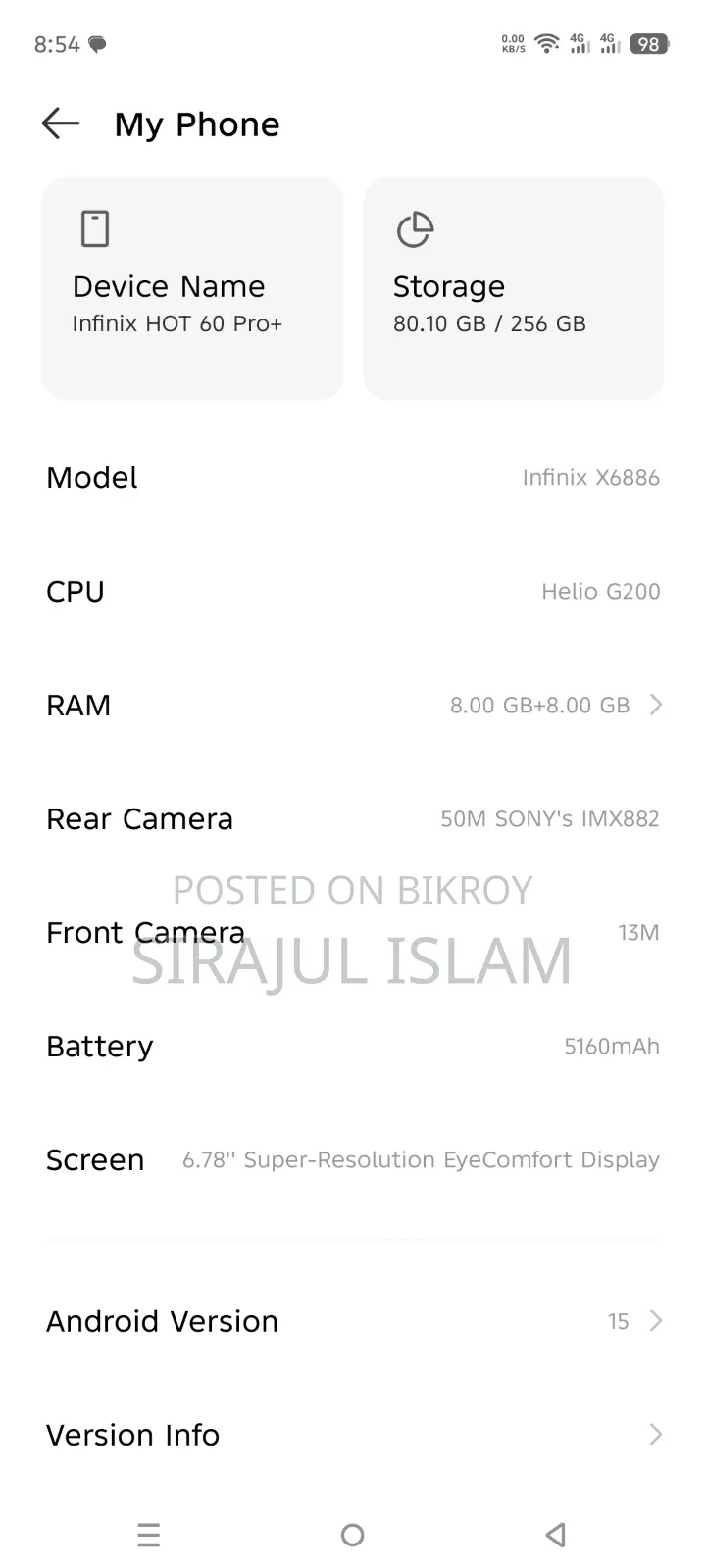 ইনফিনিক্স হট ৬০ প্রো+ ২৫৬ জিবি ব্ল্যাক
