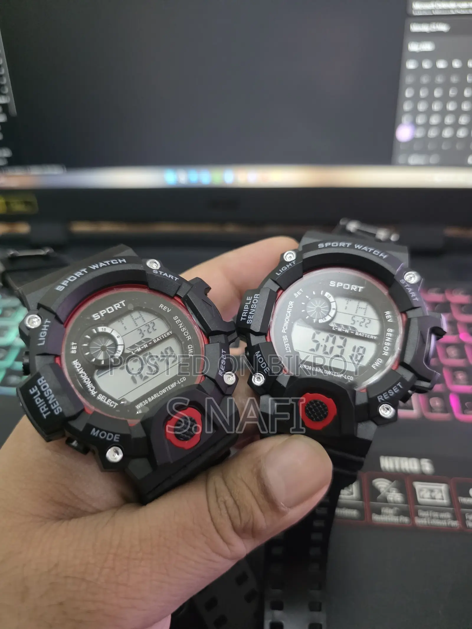 Mens Boys Digital Watch, Led Light Alarm, Heavy Duty