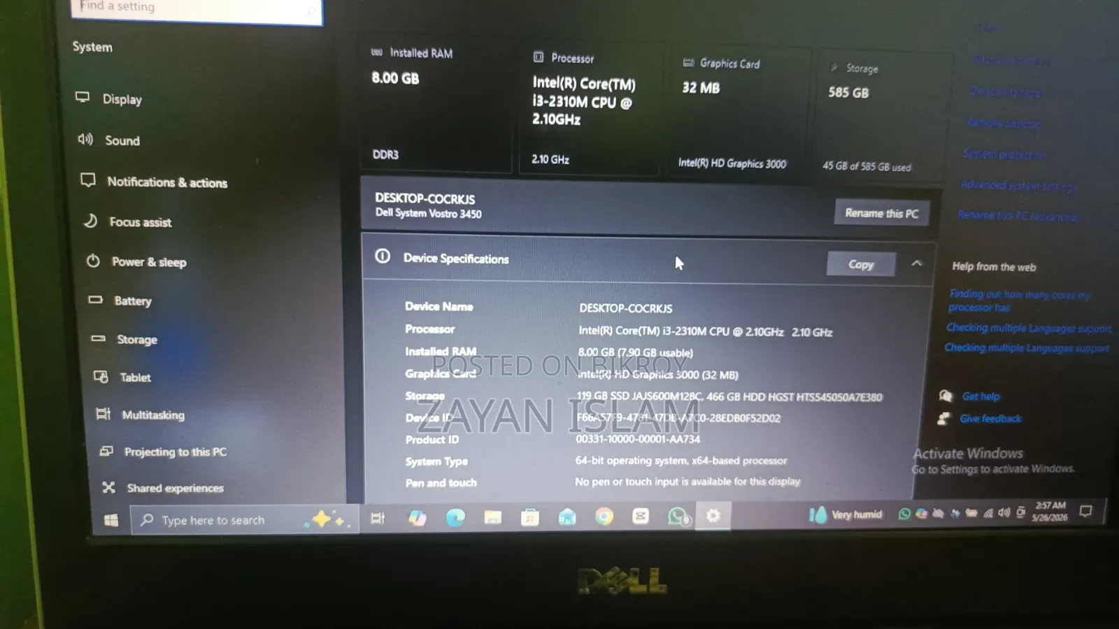 Laptop Dell 14 Premium 8GB Intel Core I3 SSD 256GB