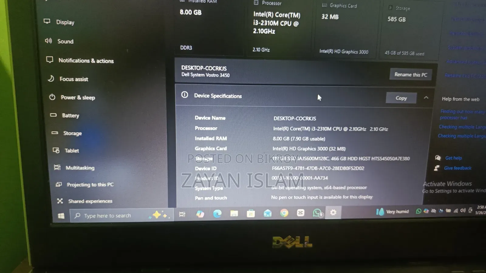 Laptop Dell 14 Premium 8GB Intel Core I3 SSD 256GB