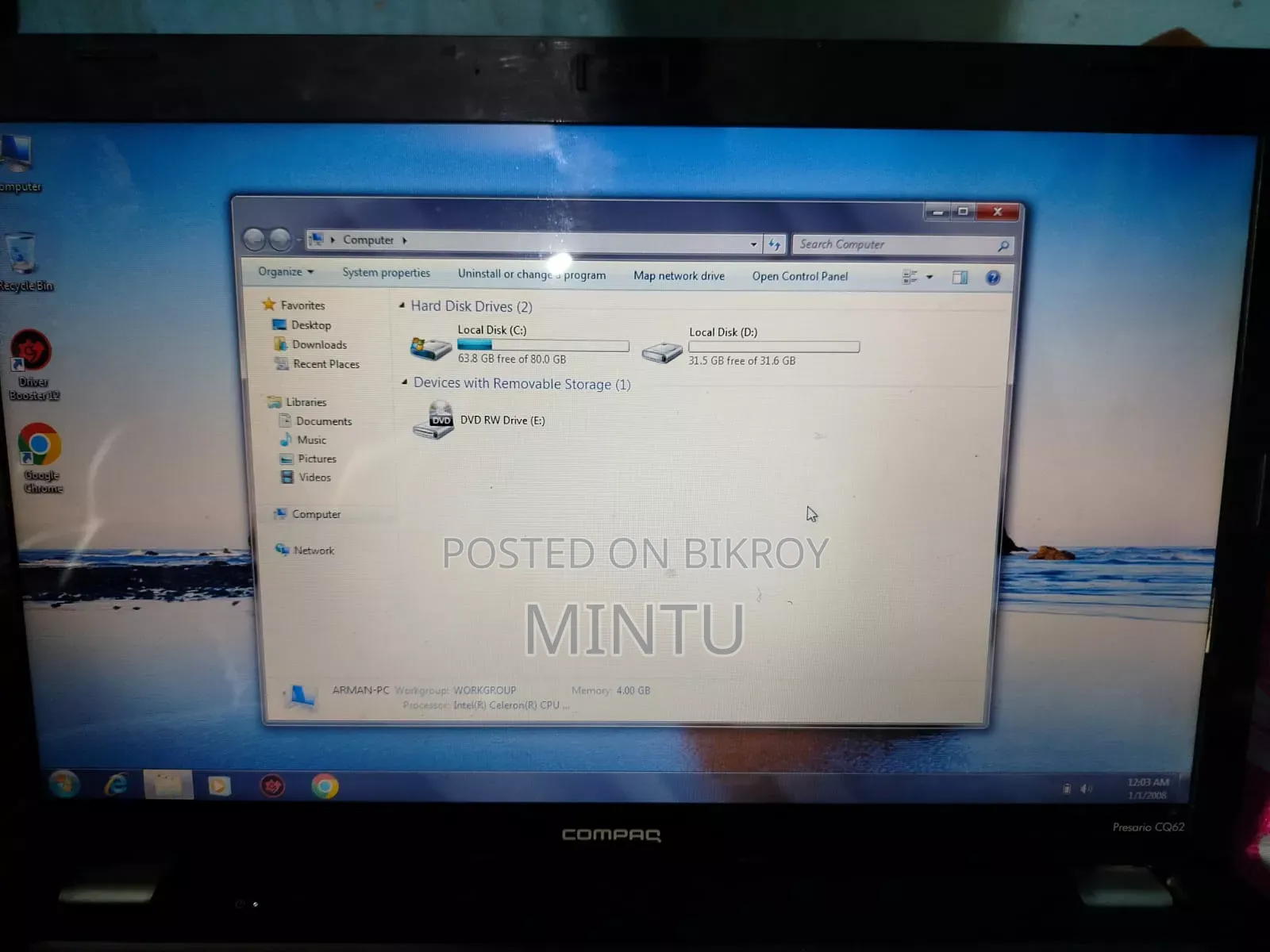 Laptop HP Compaq Presario CQ62 4GB Intel Celeron SSD 128GB