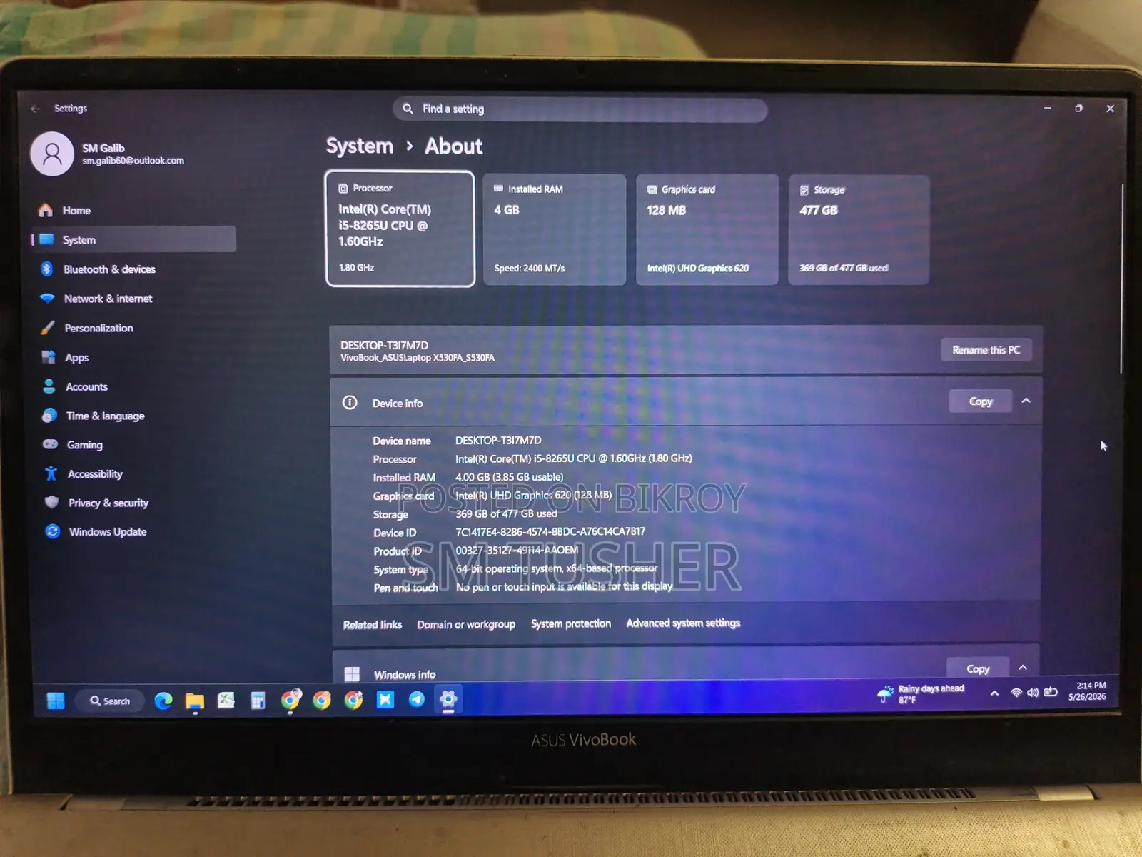 Laptop Asus VivoBook S15 S510UN 4GB Intel Core I5 SSD 500GB