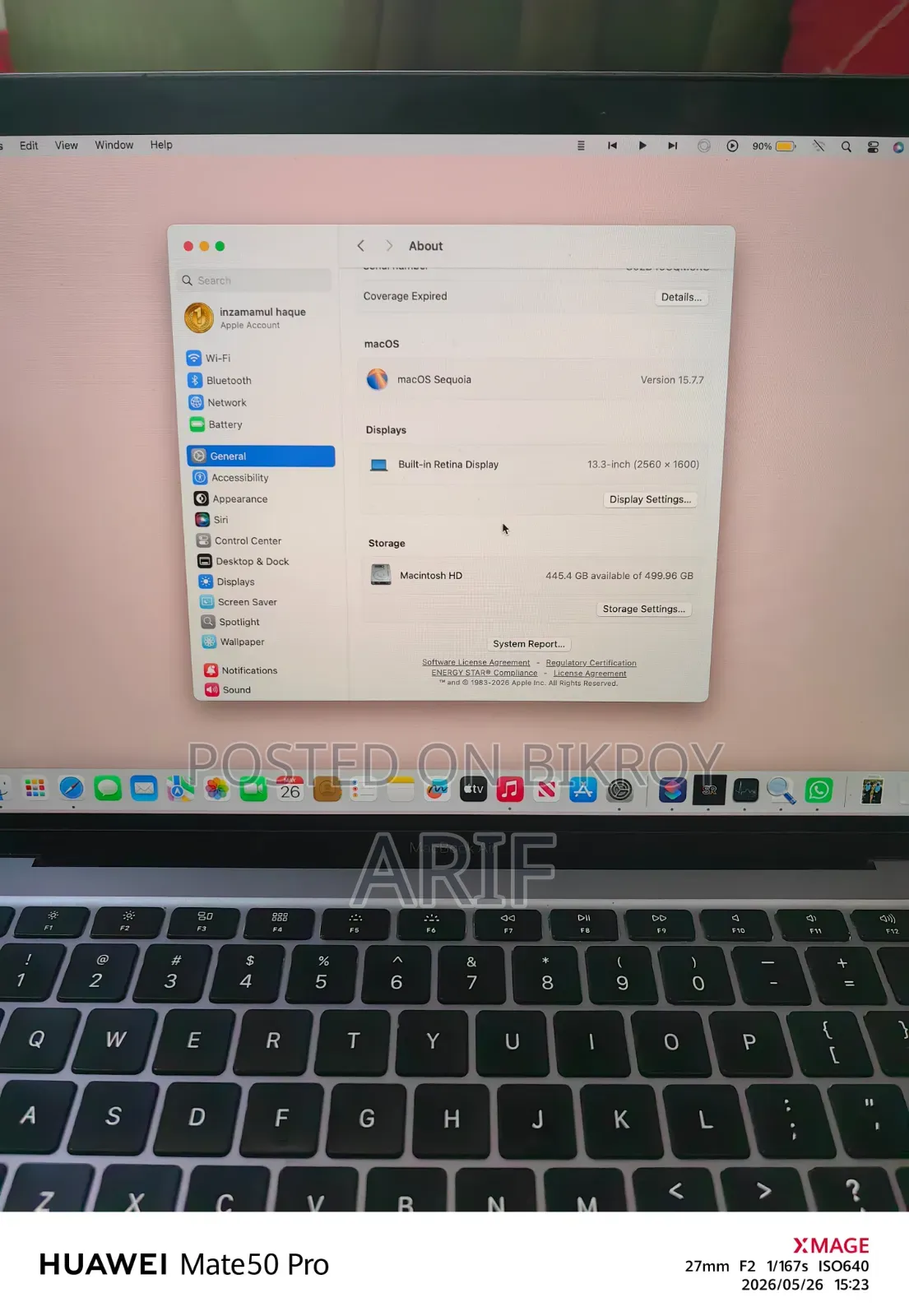 Laptop Apple MacBook Air 2020 8GB Intel Core I5 SSD 512GB