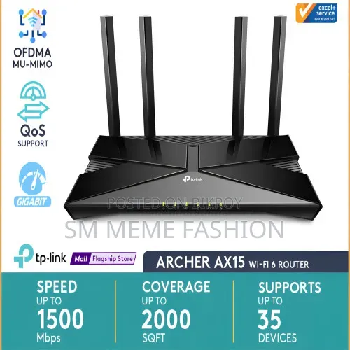 Tp-Link Archer Ax15 Wi-Fi 6 Wireless Dual Band Gigabit Router Ofdma