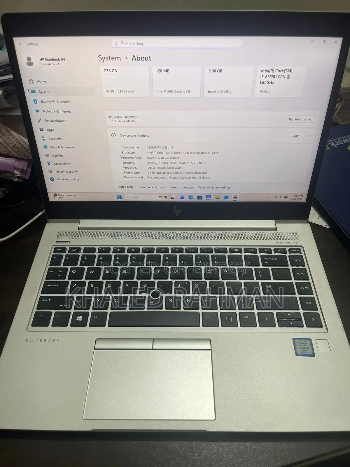 Laptop HP EliteBook 840 G6 8GB Intel Core I5 SSD 256GB