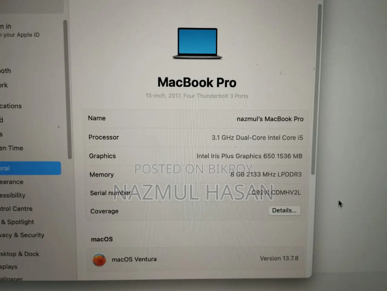 Laptop Apple MacBook Pro 2017 8GB Intel Core I5 SSD 256GB