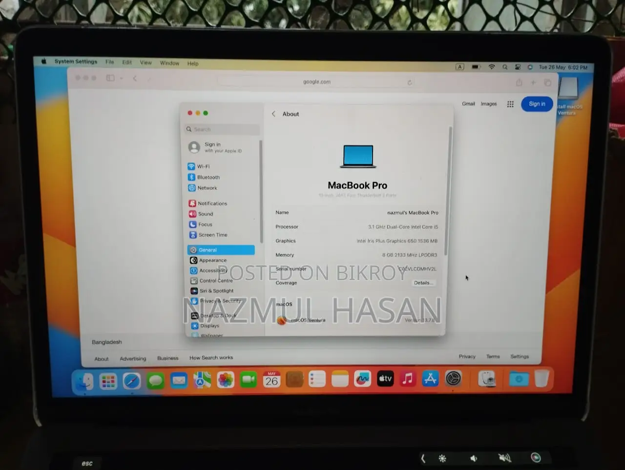 Laptop Apple MacBook Pro 2017 8GB Intel Core I5 SSD 256GB