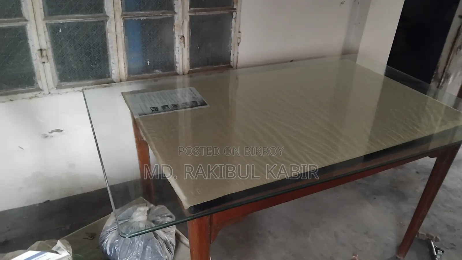 Glass Dining Table (Wooden Frame)