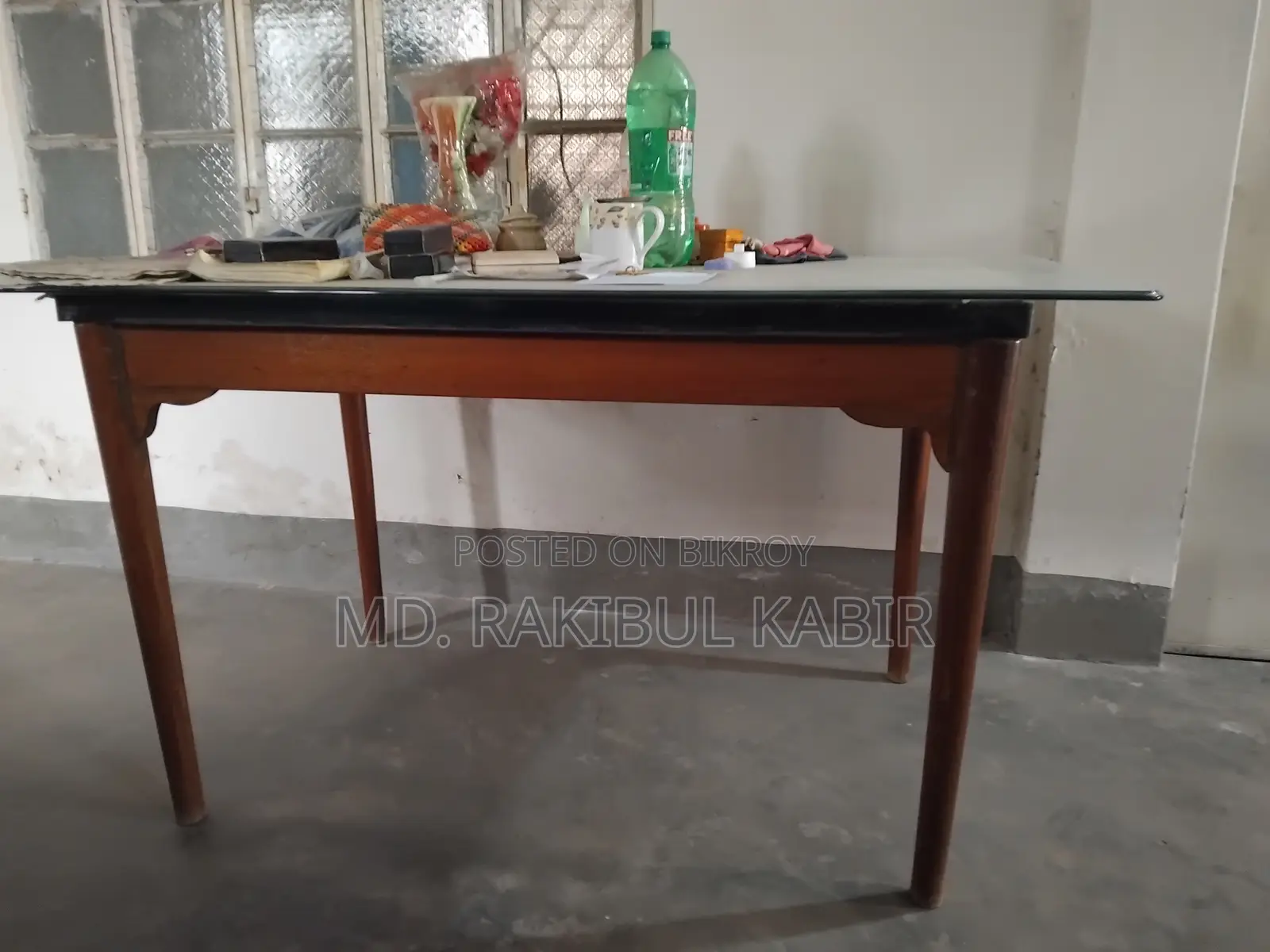 Glass Dining Table (Wooden Frame)