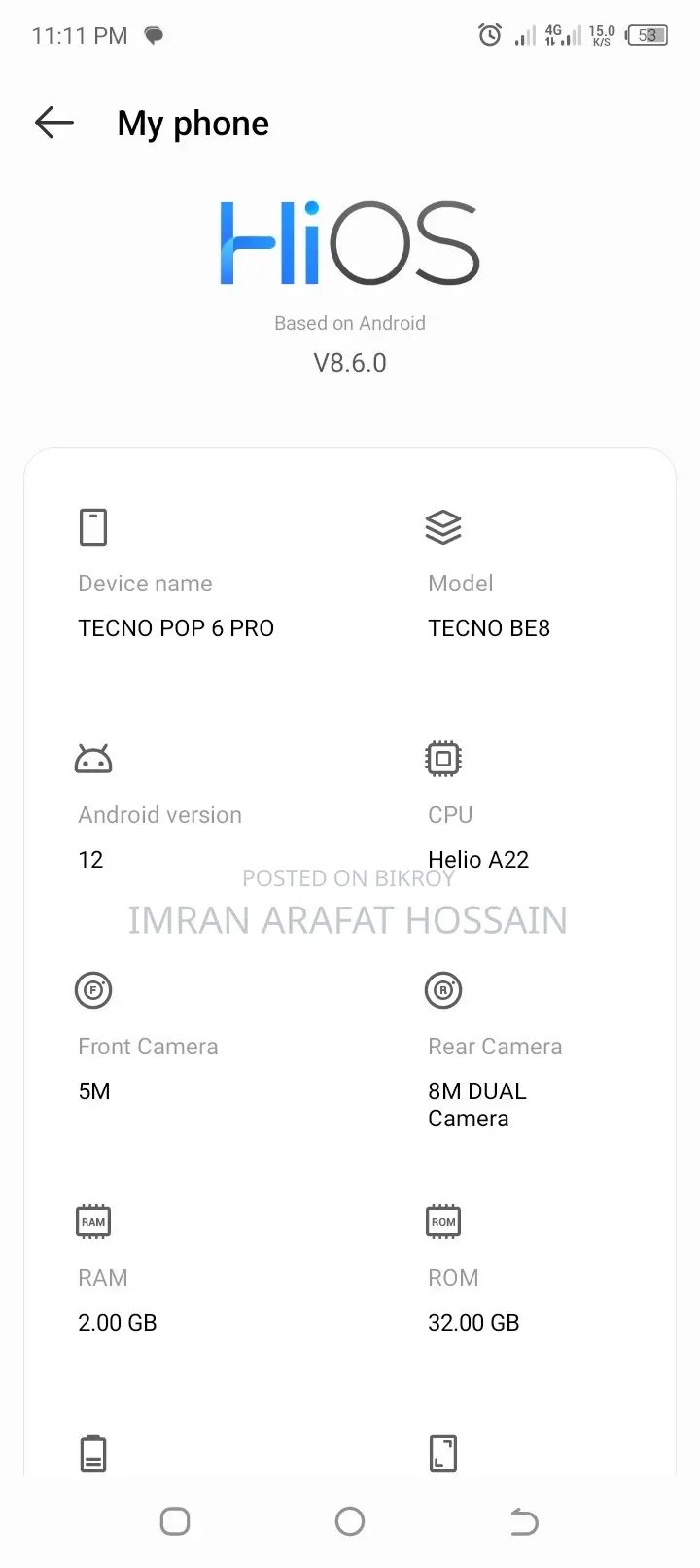 Tecno Pop 6 Pro 32 GB Blue