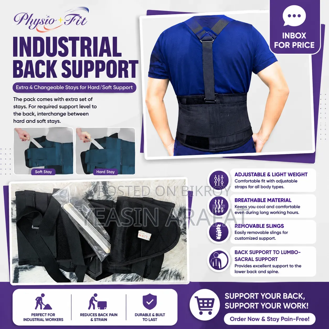 Industrial Back Support Belt (Physio + Fit) – Full New !