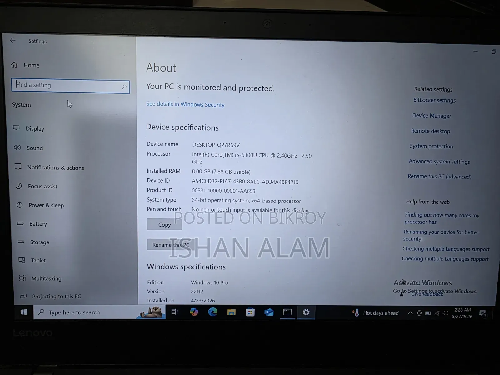 Laptop Lenovo ThinkPad T470 8GB Intel Core I5 SSD 256GB