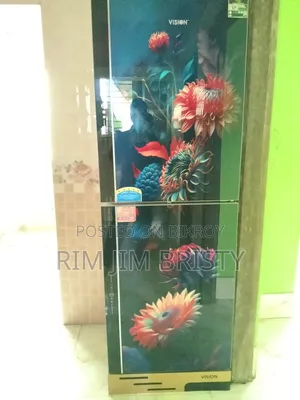 ভিশন গ্লাস ডোর রেফ্রিজারেটর আরই-৩০৫ লিটার পিঙ্ক ডেইজি টপ মাউন্ট