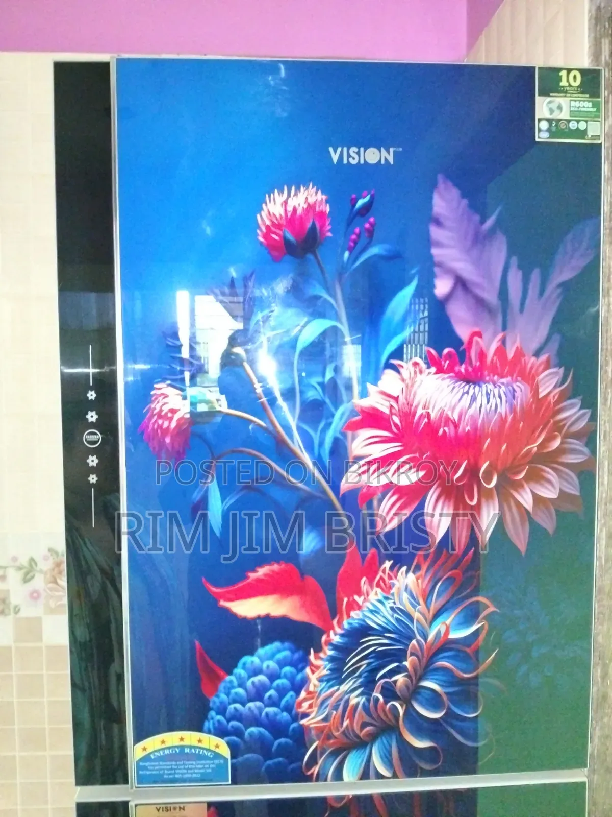 Vision Glass Door Refrigerator RE-305 Liter Pink Daisy Top Mount
