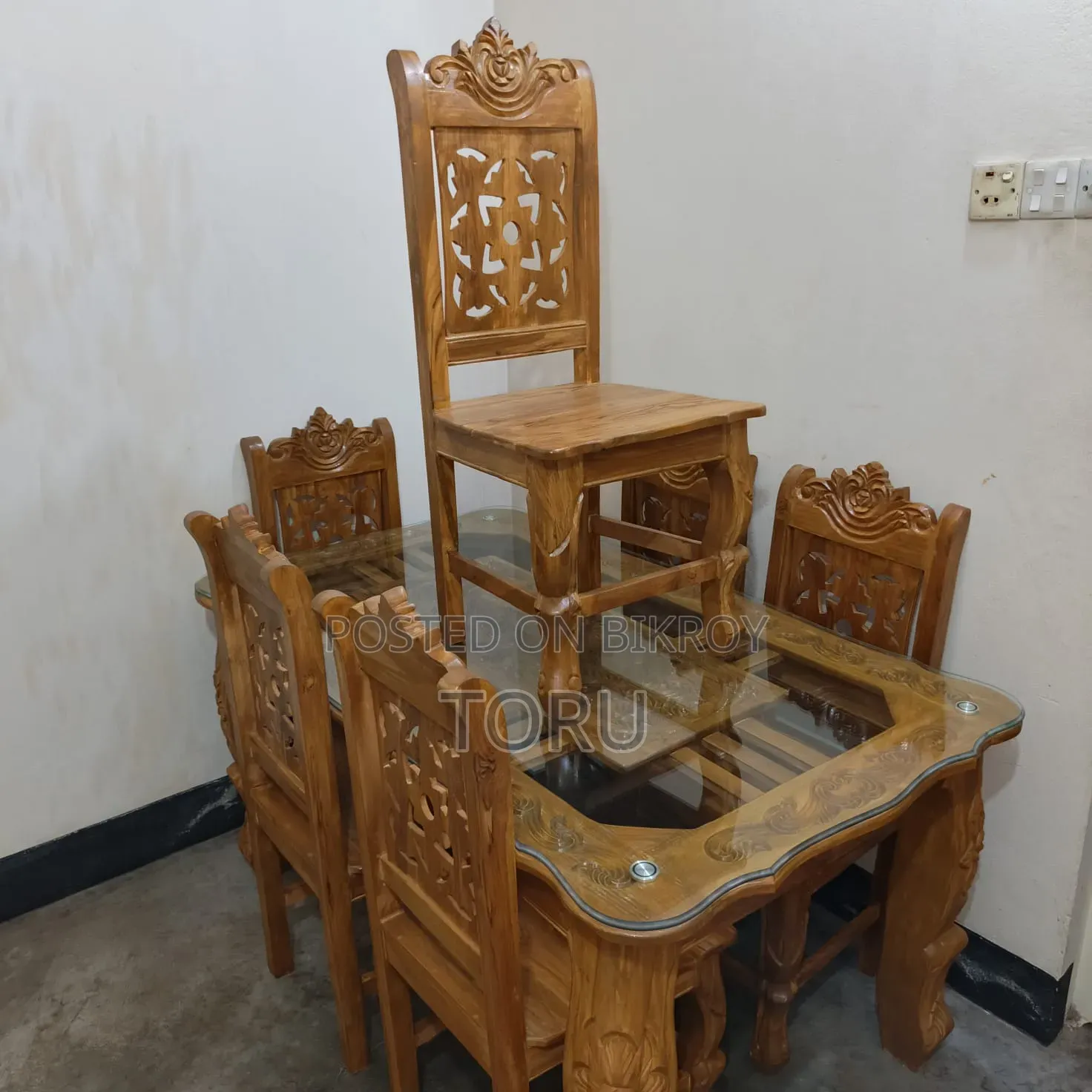 Chittagong Teak Wood Dining Table 6 Chairs