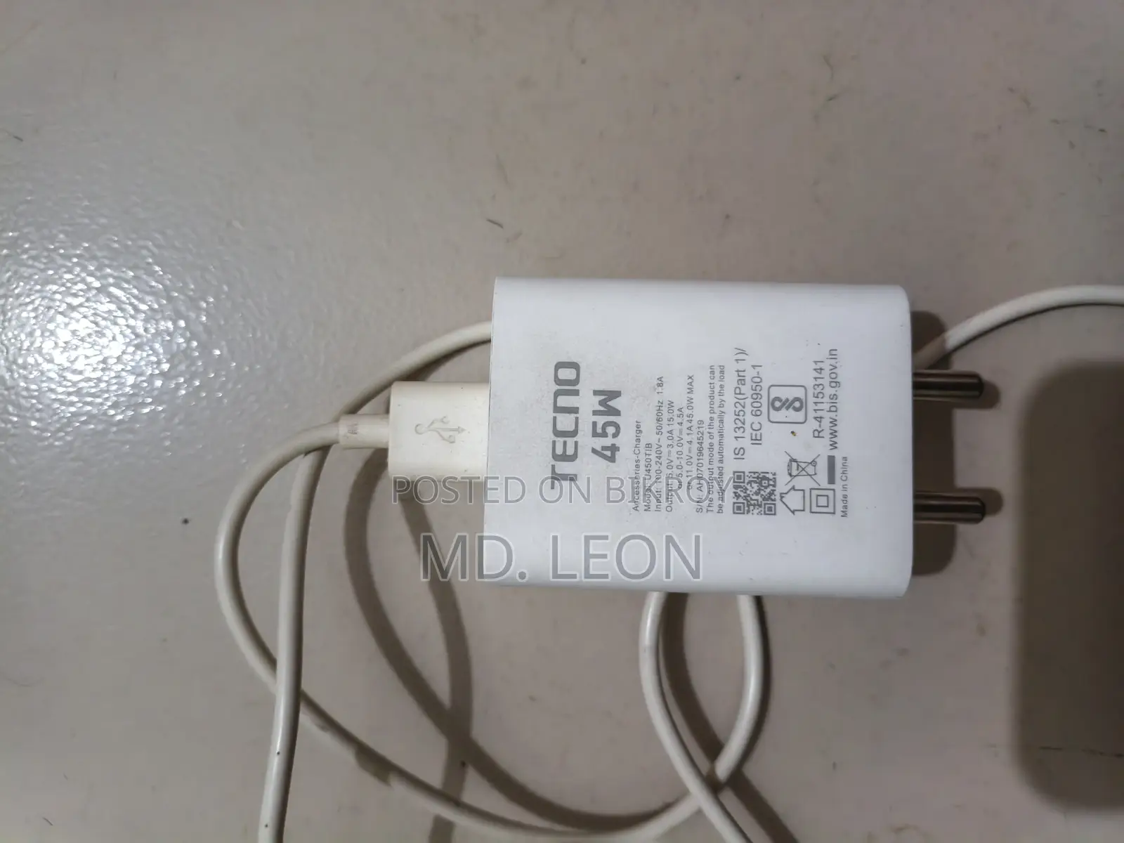 For Sale: Tecno Original 45w Fast Charger + Usb Cable