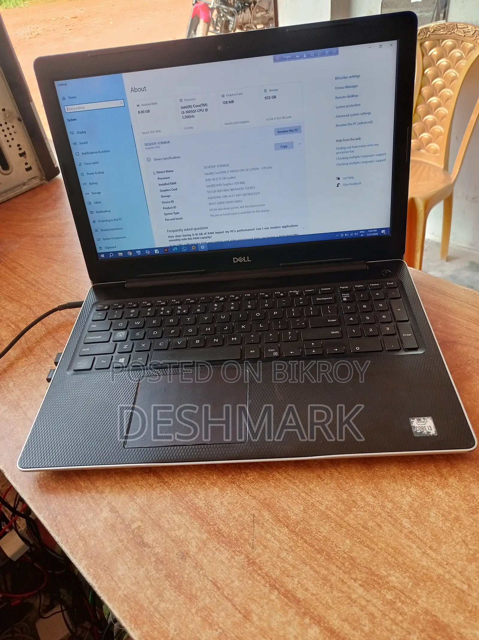 Laptop Dell Inspiron 15 3593 8GB Intel Core I3 HDD 1TB