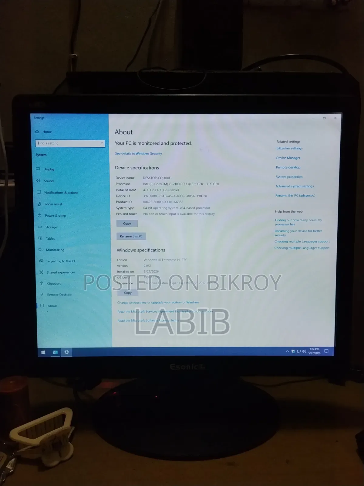 Desktop Computer 4GB Intel Core I3 SSD 128GB