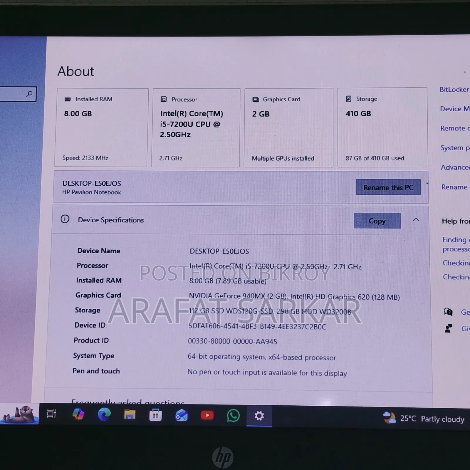 Laptop HP 8GB Intel Core i5 SSD 320GB