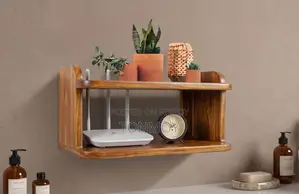 Router wall shelf made of solid mahogany wood