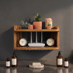 Router wall shelf made of solid mahogany wood