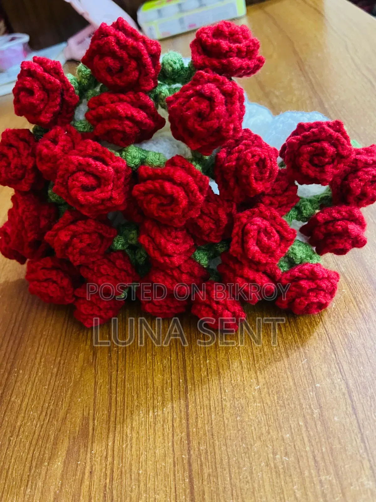 Crochet Rose Flower Bouquet, Flower Stick and Coaster.