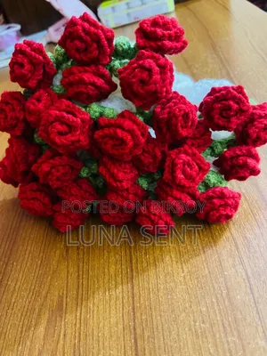 Crochet Rose Flower Bouquet, Flower Stick and Coaster.