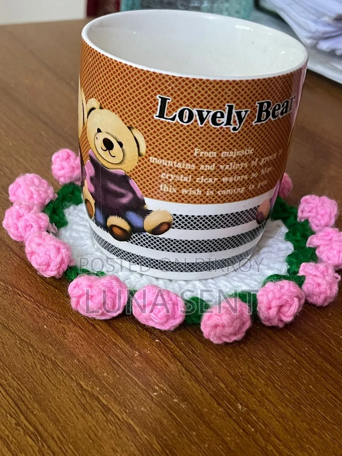 Crochet Rose Flower Bouquet, Flower Stick and Coaster.