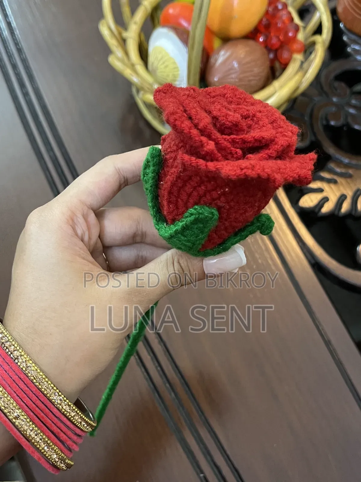 Crochet Rose Flower Bouquet, Flower Stick and Coaster.