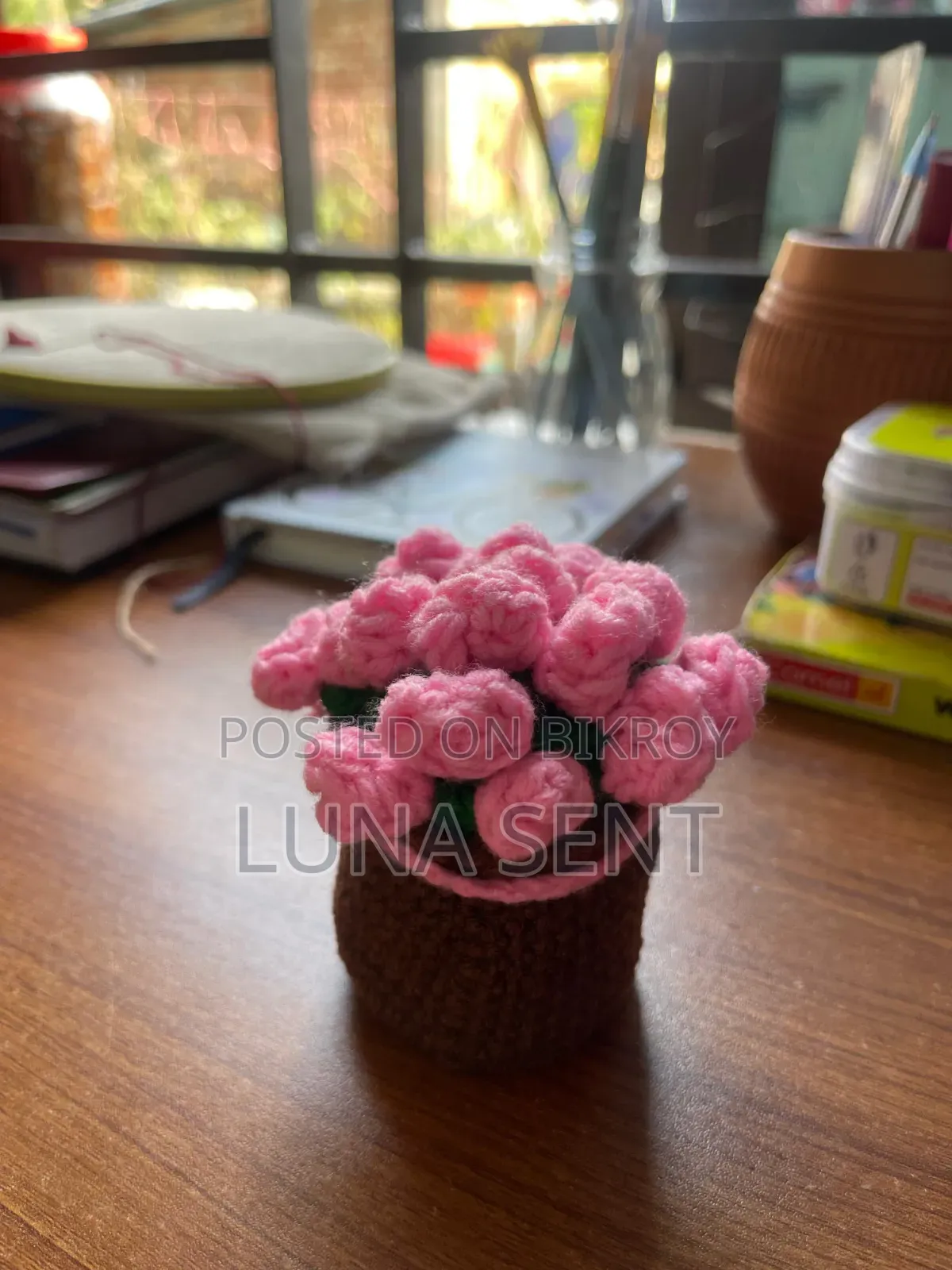 Crochet Rose Flower Bouquet, Flower Stick and Coaster.