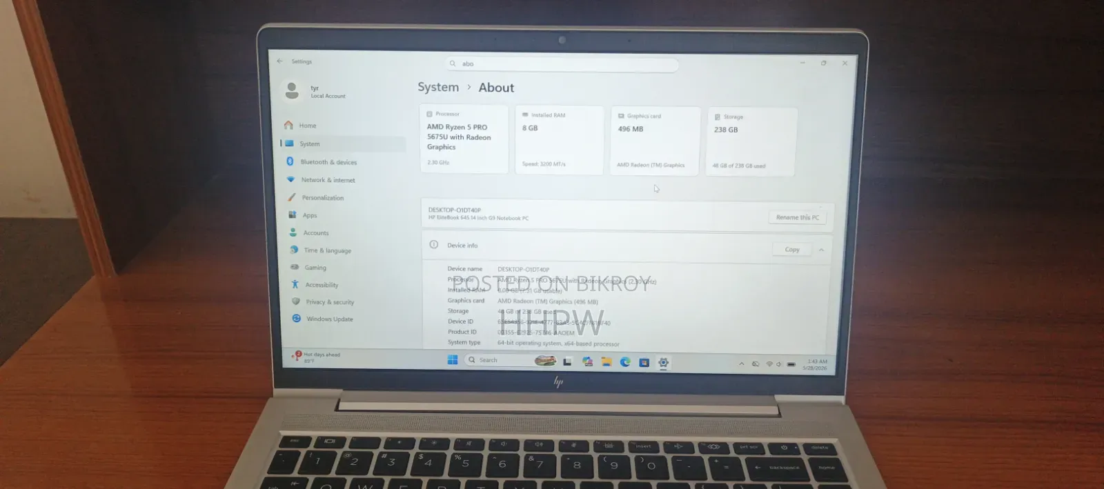 Laptop HP EliteBook 645 G9 8GB AMD Ryzen 5 SSD 256GB