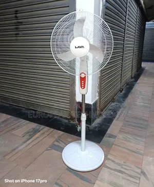 One stand fan, four lights, will run for 15 hours