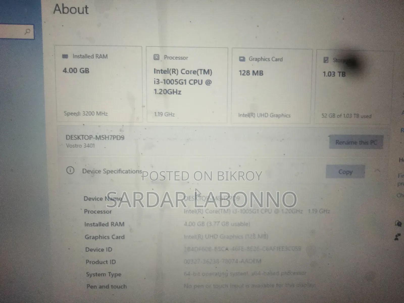 Laptop Dell 4GB Intel Core I3 SSHD+SSD 1T