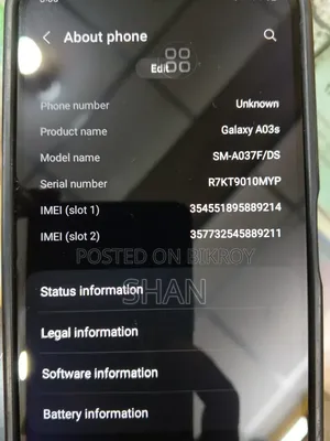 স্যামসাং গ্যালাক্সি এ০৩এস ৬৪ জিবি কালো