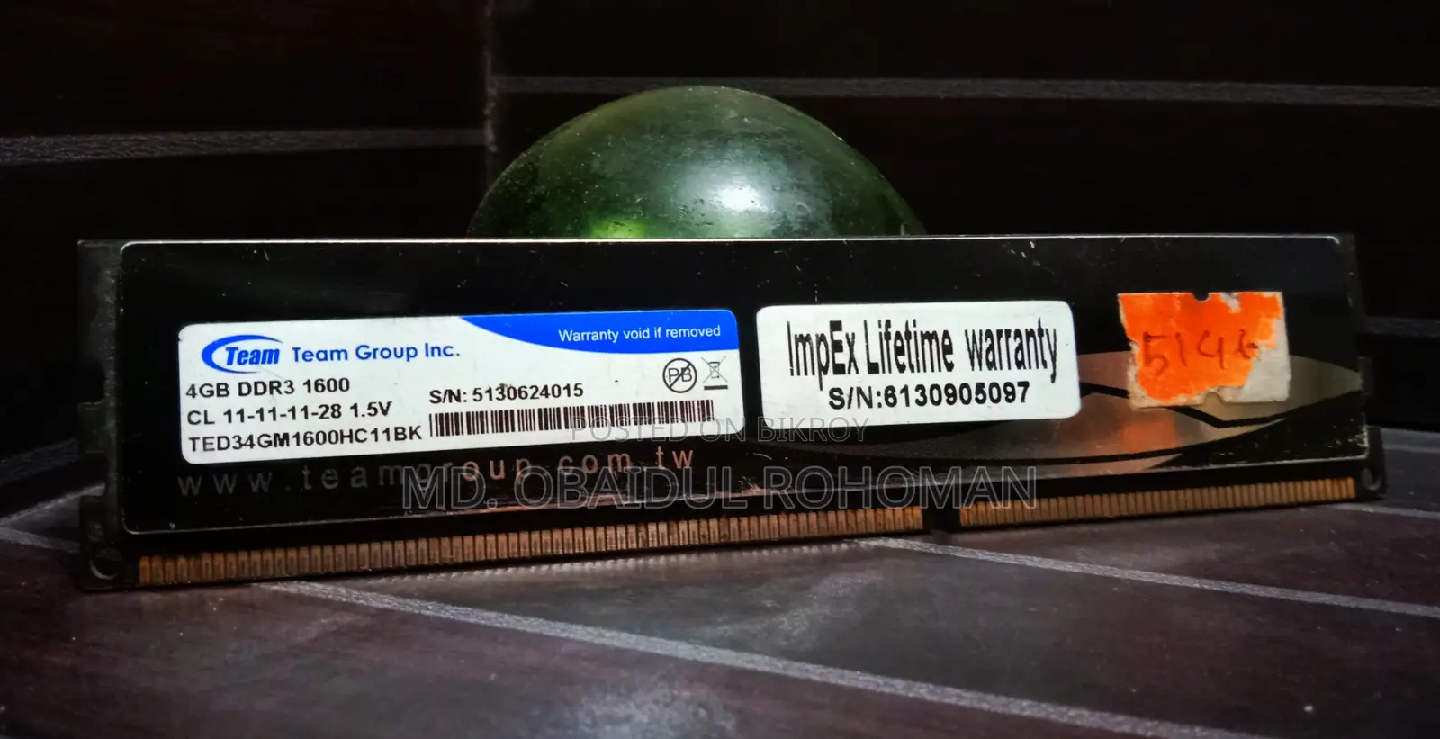 4GB DDR3 RAM Lifetime Warranty