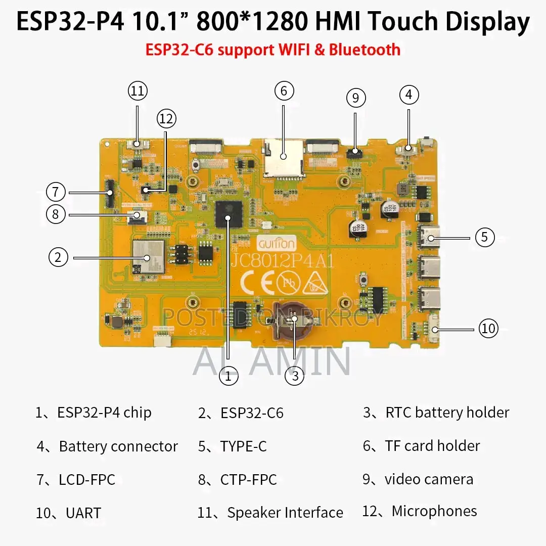 Esp32-P4 Hmi Series 10.1-Inch Ips 800*1280 High-Definition LCD Display