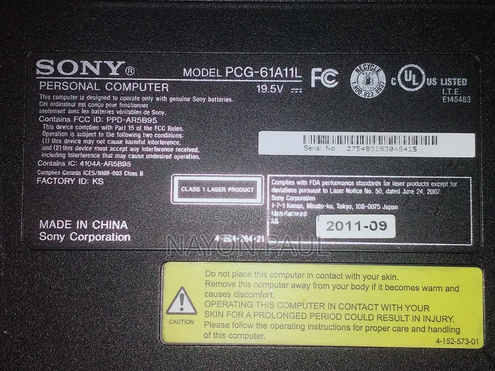 Laptop Sony VAIO E11125CN 4GB Intel Core I3 HDD+SSD 512GB