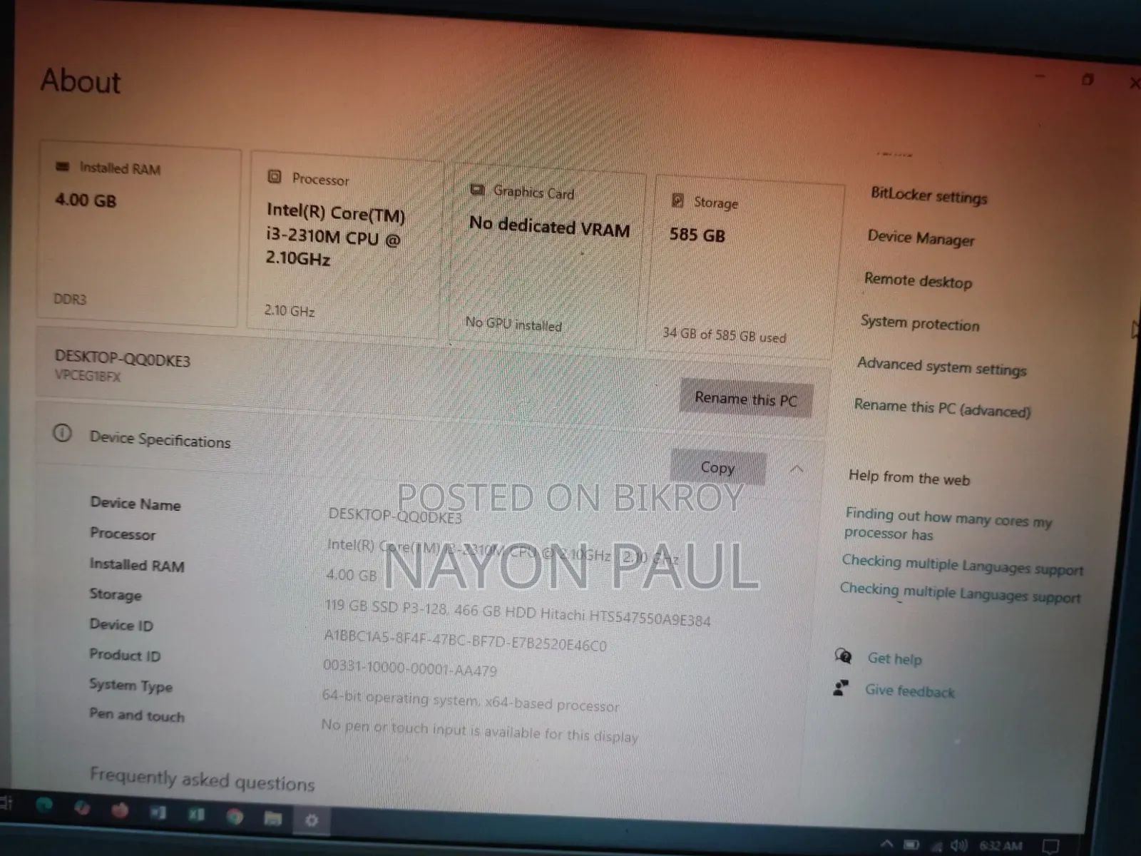 Laptop Sony VAIO E11125CN 4GB Intel Core I3 HDD+SSD 512GB