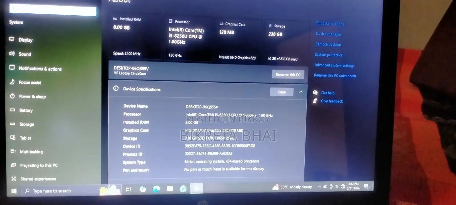 Laptop HP 15 8GB Intel Core I5 SSD 256GB