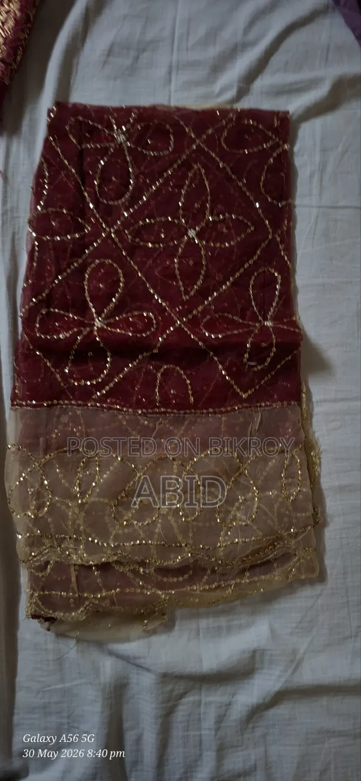 Red Katan wedding saree, blouse, and orna for sale.