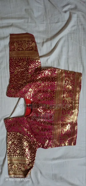 Red Katan wedding saree, blouse, and orna for sale.
