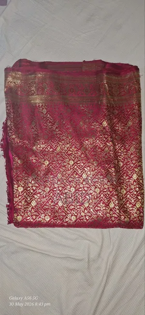 Red Katan wedding saree, blouse, and orna for sale.