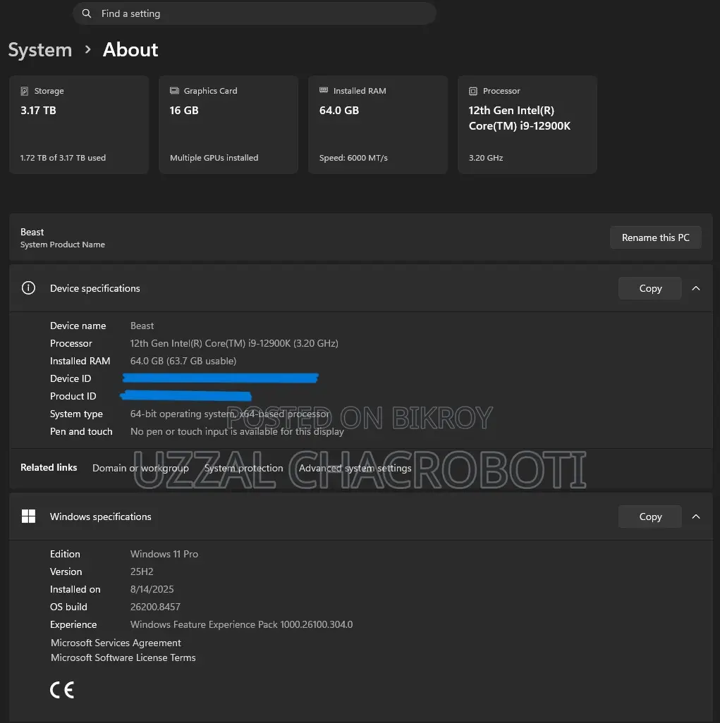 Desktop Computer Asus 64GB Intel Core i9 HDD 16 GB